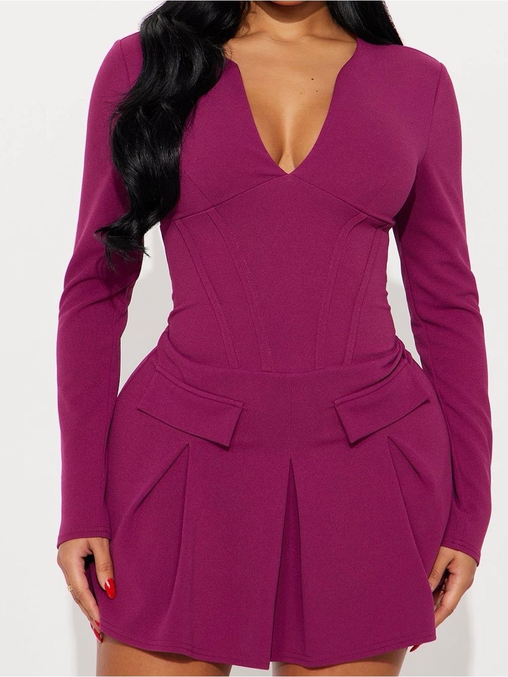 Fashion Nova Magenta Long-Sleeve Mini Dress